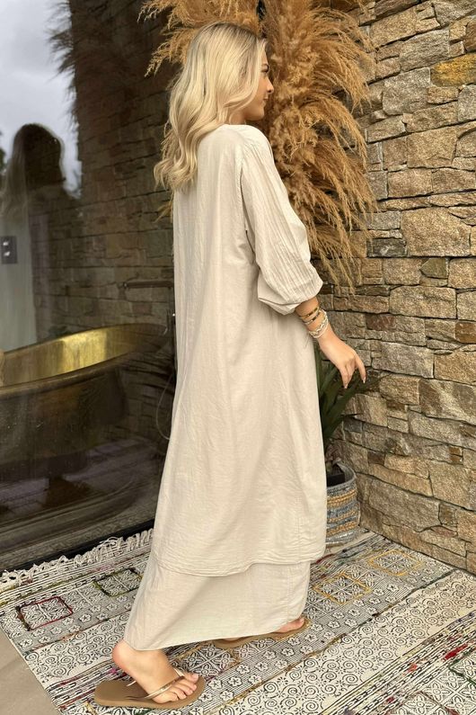 Made in Italy Purdy Pure Cotton Smock Dress Stone